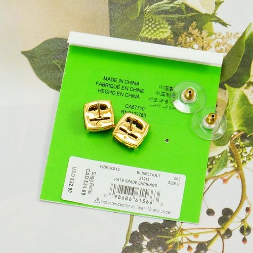 NWT Kate Spade Square Mini Glitter Stud Earrings $32 Black gold - Picture 5 of 6