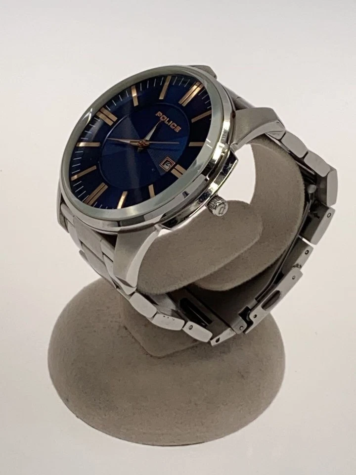 Reloj analógico de cuarzo POLICE 14384J azul marino plateado cara grande excelente JAPÓN Foto 2 de 4