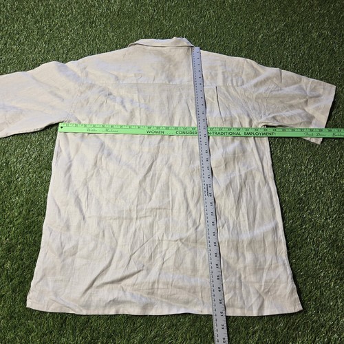 Bruno Shirt Mens Large White Button Up Loop Collar Washable Linen Camp Pockets - Picture 7 of 7