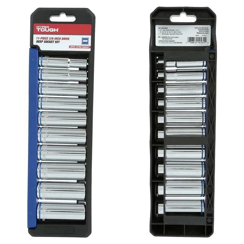 11 Piece 3/8 Inch Drive Deep Metric Socket Set Chrome Vanadium Steel 10-19mm New - Image 4 of 4