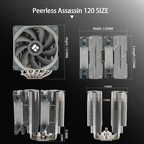 Peerless Assassin 120 CPU Air Cooler, 6 Heat Pipes, Dual 120mm - Picture 5 of 5