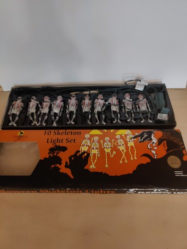 Halloween 10 Skeleton Colored String Light Set Indoor Flickers 12' Trick/Treat - Picture 3 of 5
