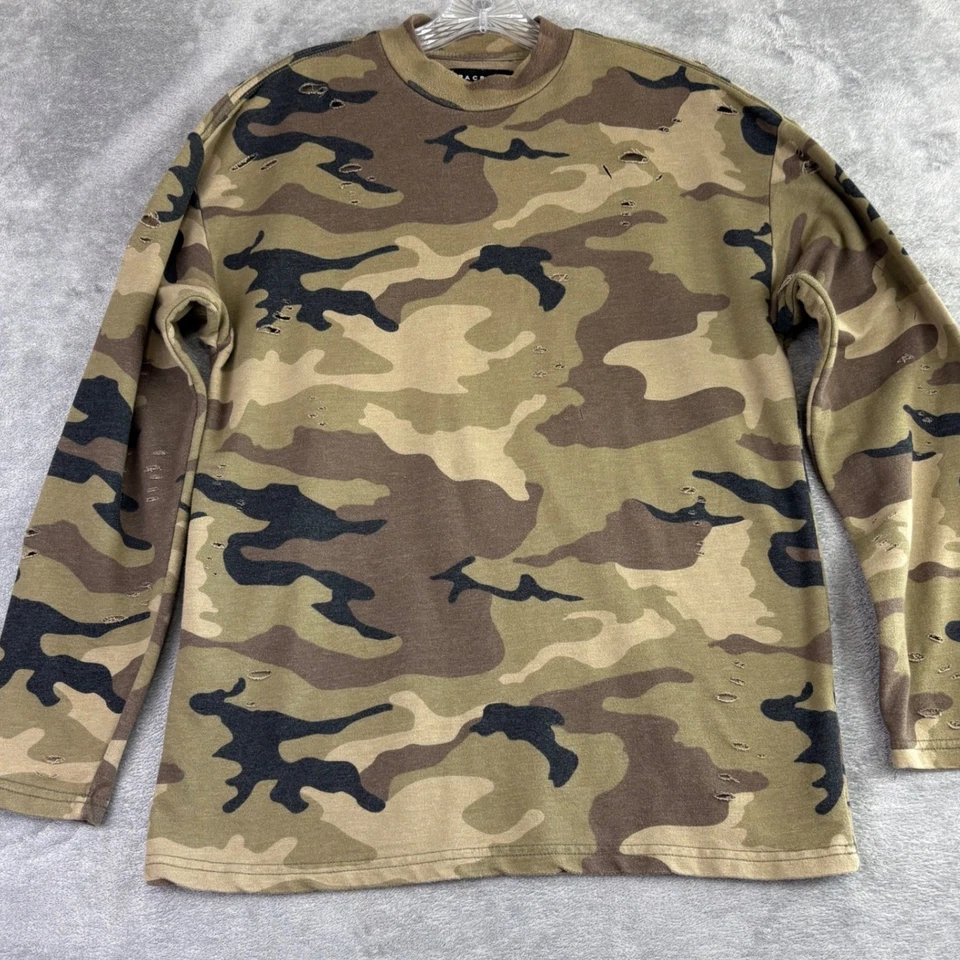 Camiseta PacSun Para Hombre Pequeña Camuflada Manga Larga Agujeros Envejecidos Ropa de Calle Grunge Foto 4 de 4