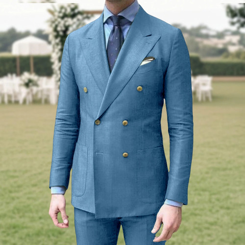 Casual Summer Linen Suit for Men Peaked Lapel Blazer with Pant Ensemble - Picture 39 of 39