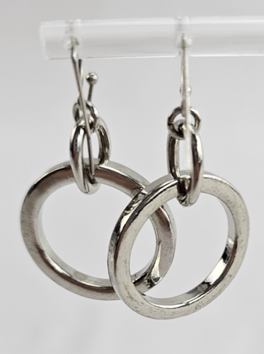 Silver Tone Hoop Drop Dangle Earrings for Pierced Ears – Simulated Diamonds - Picture 3 of 9