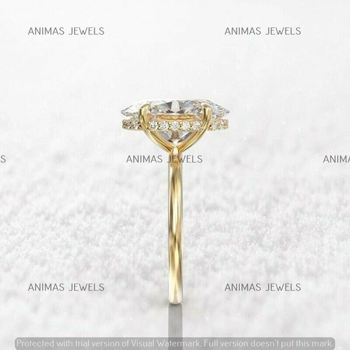 Anillo de compromiso solitario de moissanita de corte ovalado de 3 quilates enchapado en oro amarillo sólido de 14 k - Imagen 2 de 6