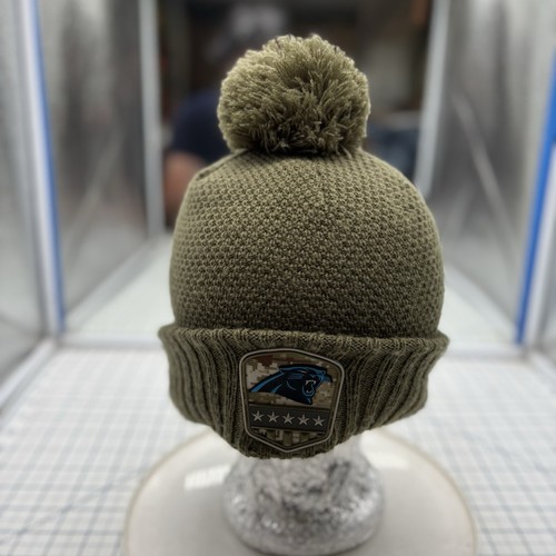 Carolina Panthers Winter Beanie Pom Hat Cap Womens OSFA NFL Cares Military Green - Picture 3 of 5