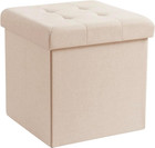 Foldable Tufted Linen Storage Ottoman Square Cube Foot Rest Stool/S