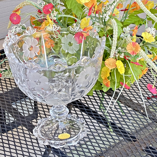 Vtg Centerpiece 24% Lead Crystal Flowers Scallop Pedestal Compote Bowl W Germany - Picture 5 of 19