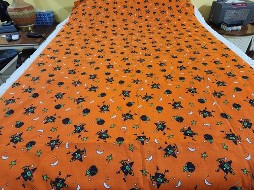 Vintage Halloween Witch Frog Cotton Fabric Wamsutta Hallmark 45" X 96" + Squares - Picture 5 of 11