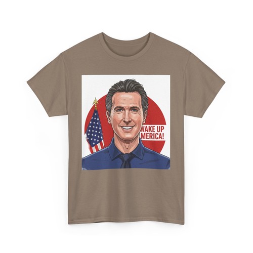 Gavin Newsom Ghibli Style WAKE UP AMERICA Tee Short Sleeve Cotton Unisex T-Shirt - Picture 16 of 49