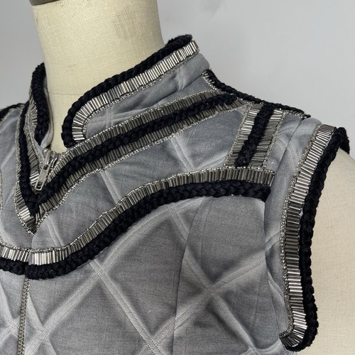 Juliette Longuet Quilted Metallic Trim Vest Gray Sleeveless Jacket Designer S/M - Picture 18 of 18