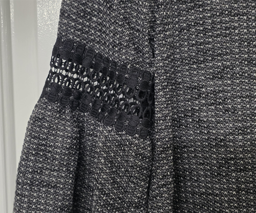 Women's Black Grey Lace Ribbon Blouse Top Round Neck Bell Sleeve 3/4 Size L NWT - Picture 6 of 7