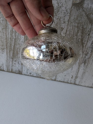 Pottery Barn Silver Mercury Glass Onion crackle tear drop Christmas Ornament - Picture 12 of 16