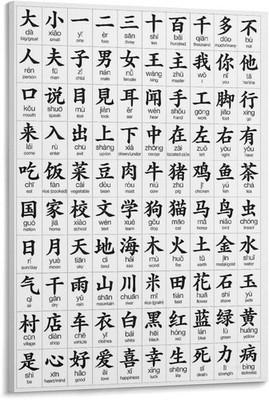 Common Chinese Characters Poster Pinyin And Meaning Reference Canvas Painting fo
