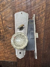 VTG Door Hardware Set - 2 Knobs Locks 8" Face Plates Russwin Glass Knob Antique