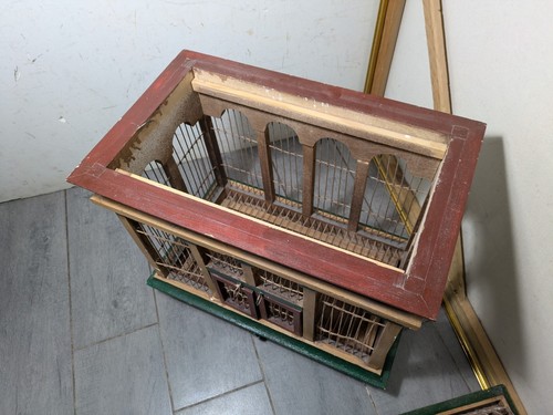 Vintage French Victorian Style Dome Top Wood Metal Wire Bird Cage Bird House F45 - Picture 14 of 23