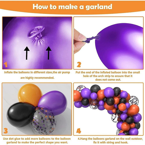 Kit de 127 piezas de guirnalda de arco de Halloween negro púrpura globos helio aire decoración de fiesta - Imagen 3 de 5