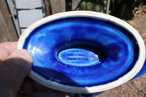 Poterie Milon Dieulefit Cobalt Blue French Vintage Glazed Pottery Gravy Boat - Picture 8 of 14