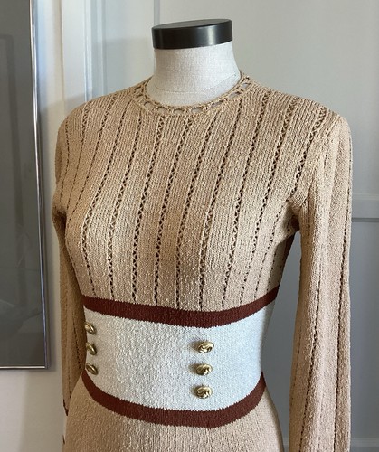 Vintage 1960s 70s Knit Two Tone Picard Dress - Picture 4 of 7
