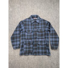Vtg Pendleton Blue Plaid Button Front Field Coat Mens Medium Mackinaw Cruiser