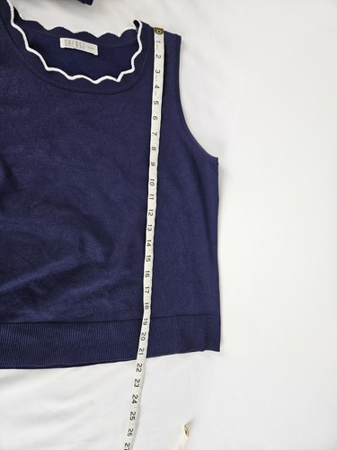 Spense Sweater Set Navy Blue White Trim. Twin Set Sz Small. Cardigan And Tank - Picture 5 of 11