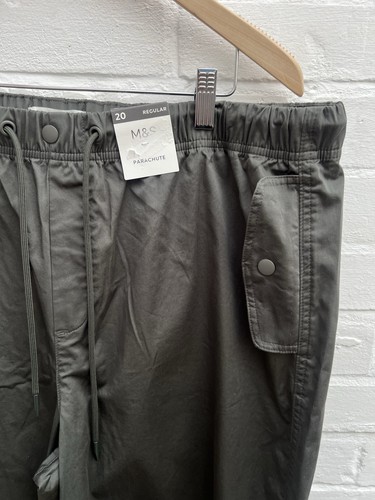 New M&S Parachute Trousers UK 20 Dark Olive Green Cotton Casual L29” Pants Trave - Picture 4 of 10