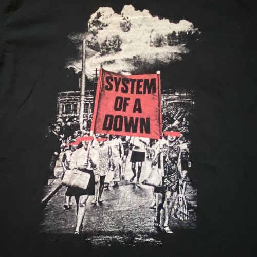 VTG Y2K System Of A Down Banner March Graphic Tour Band T-Shirt Black Size XL