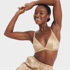 Auden size Medium Satin Unlined Triangle Bralette Nude Beige Women's