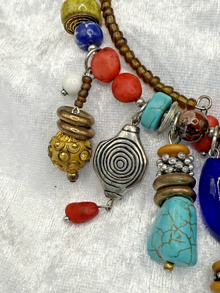 Vintage Boho Glass Beaded Necklace Metal Stones 16" - Image 3 of 4