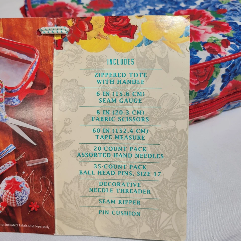 Kit de costura floral Heritage de 9 piezas Pioneer Woman estuche de transporte tijeras agujas NUEVO Foto 3 de 4