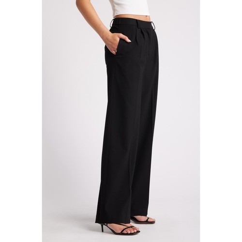 Open Edit Black Wide Leg Pleated Trousers M NWT Elastic Back Office Chic comfort - 第 4/13 張圖片