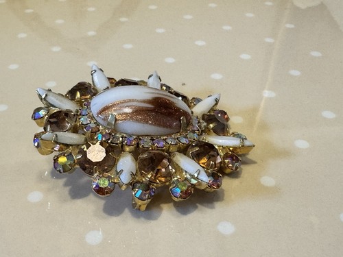 Juliana White Navettes Oval Cabochon Gold Fluss AB Topaz Chatons Pin or Pendant - Picture 11 of 14