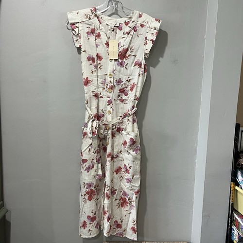 NWT monteau Los Angeles Woman Size XS V neck floral Dress Midi Button Tie - Picture 2 of 6