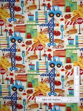 Construction Kids Crane Building Cotton Fabric Wilmington From Ground Up By Yard