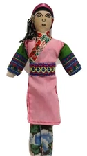 Vintage Cloth Chinese Woman Doll pink outfit handmade 9 inch