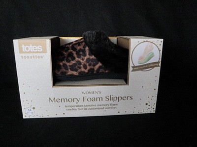 TOTES WOMEN MEMORY SENSITIVE FOAM COMFORT HOUSE SLIPPERS BLACK BROWN MED LRG XL
