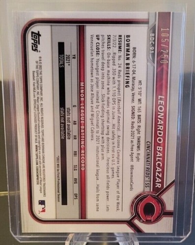 2022 Bowman Draft Chrome #BDC-91 Leonardo Balcazar Purple Refractor #’d /250 - Bild 2 von 2