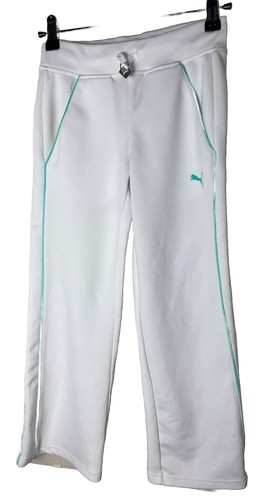 PUMA Elastic Waist Polyester Jogging Pants  White Green Girls Size S - Picture 1 of 15