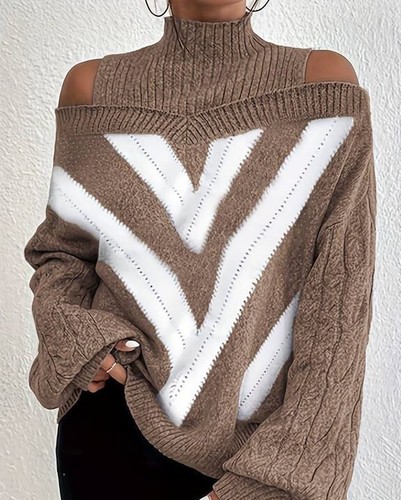 Maglione geometrico marrone cachi taglie forti taglia 16 69 - Foto 1 di 3