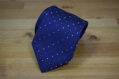 $490 BRIONI Handmade Dark Purple lilac Violet Polka Dots Silk Tie Made in Italy - Picture 4 of 14