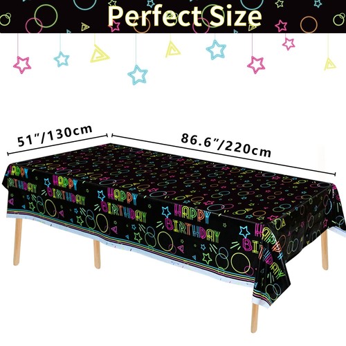 3 Pack Glow Party Tablecloth Supplies Neon Plastic Disposable Birthday Table Cov - Picture 2 of 8