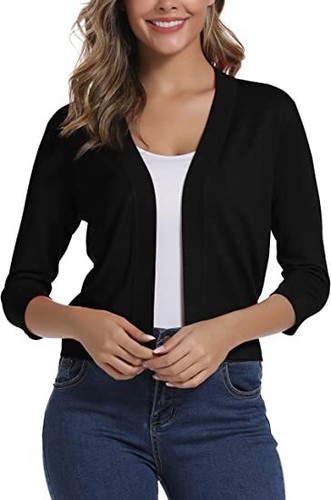 Urban CoCo Women's 3/4 Sleeve Cropped Cardigan Sweater Elegant Shrugs for Women - Picture 2 of 5