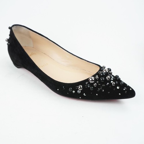 Christian Louboutin Flats Black Pointed Toe Suede Spikes Size IT 36.5 red sole - Picture 14 of 20