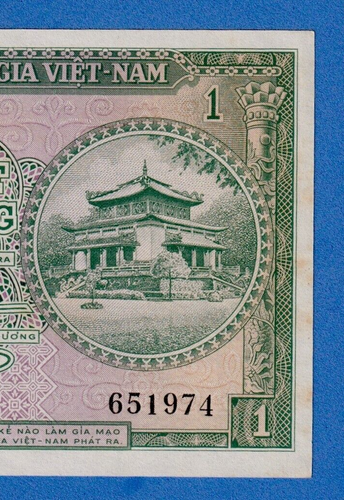 Vietnam (South) 1 Dong (1956 ND) P-1 Circulated Note 651974 - Temple - Picture 3 of 3
