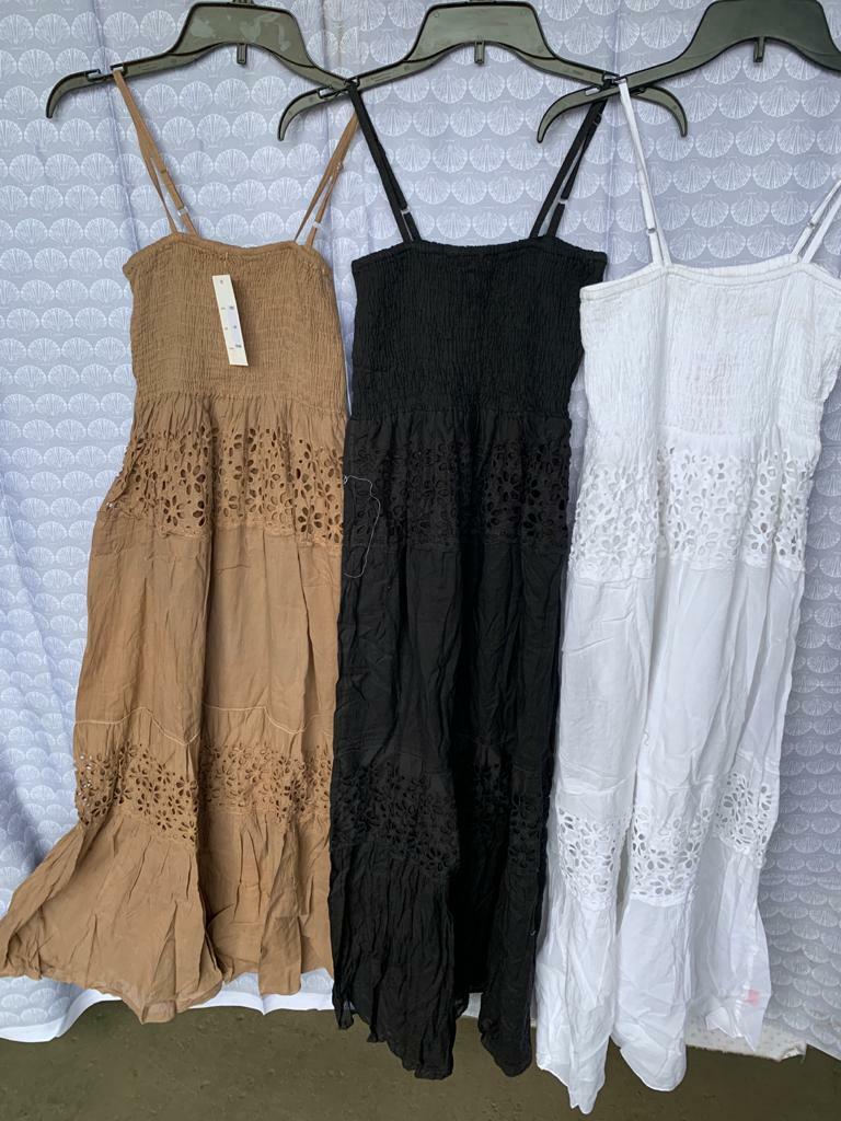 Women Maxi 52" dress cotton solid bustier spaghetti strap adjust eyelet vestido