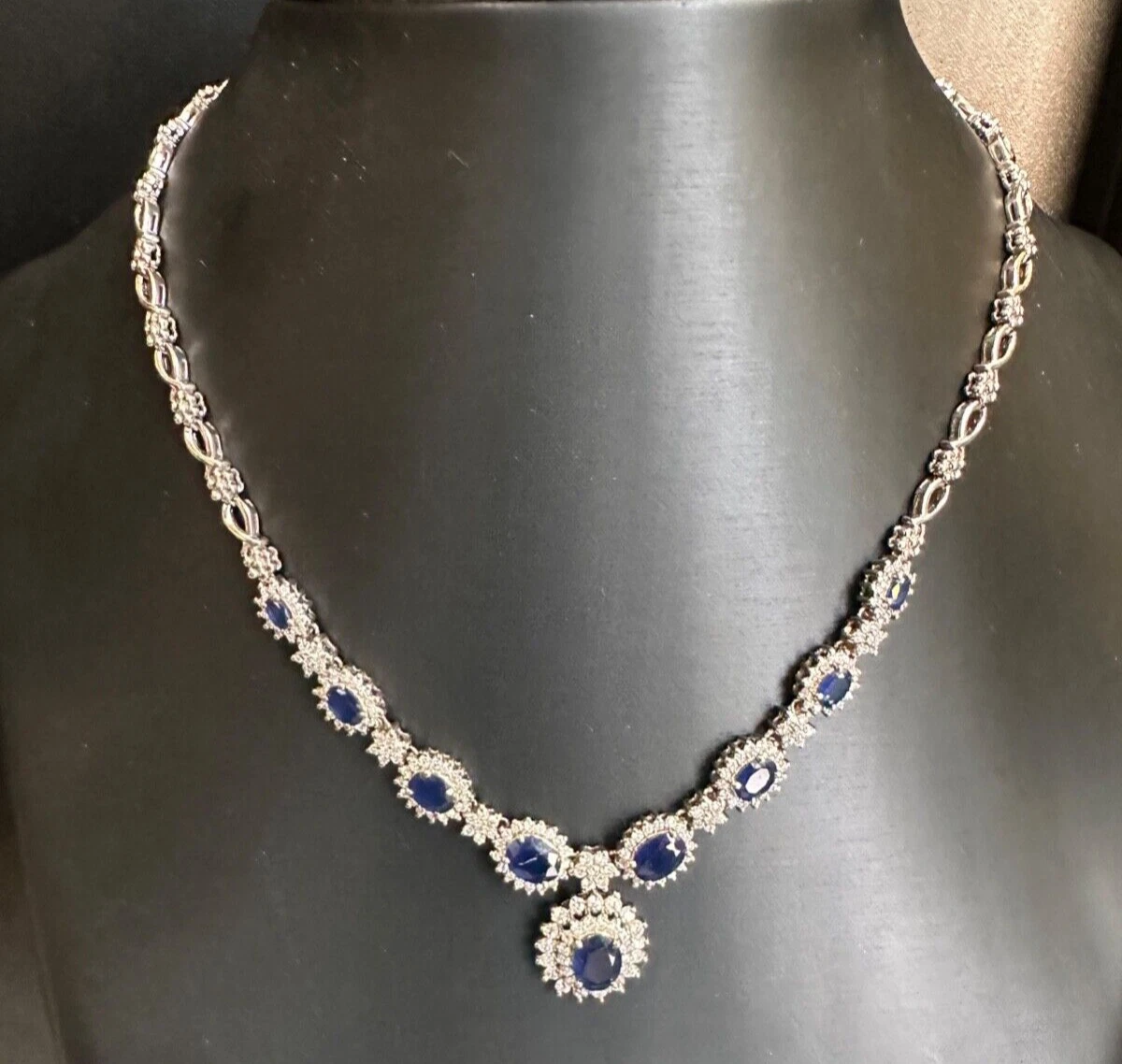 EFFY Royalty 18K White Gold 3.5 cttw Diamonds 8 cttw Sapphire Necklace 17
