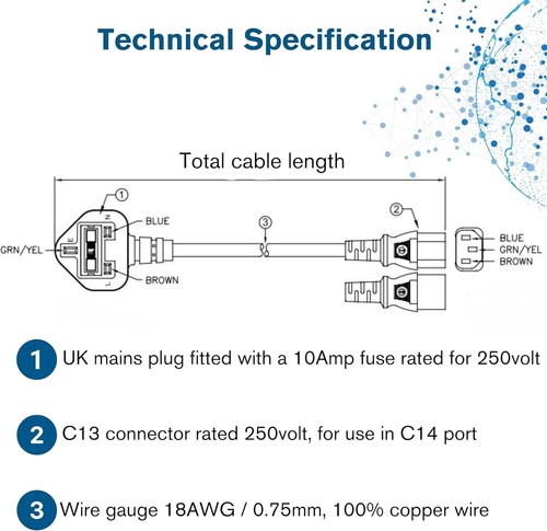 Power Cord UK Plug to IEC Cable (PC Mains Kettle Lead) C13 1m/2m/3m/5m/10m Lot - 第 26/35 張圖片