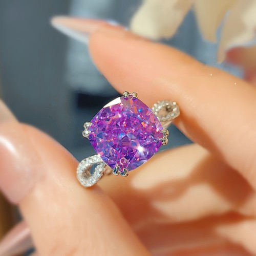 New 10mm ice Flower Cut Purple Kunzite Gemstone Charm Silver Women Girl Rings - Picture 6 of 6