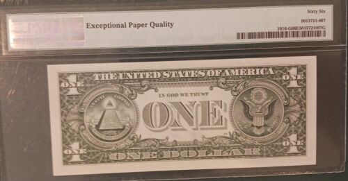 Error Misalgned 1988a $1 F. R. Note PMG 66PPQ Super Radar Serial # G 8446-6448 H - Picture 3 of 4